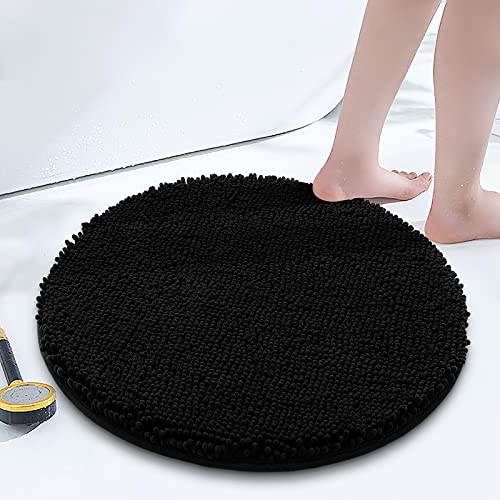 smiry Luxury Round Chenille Bath Rug, Extra Soft and Absorbent Shaggy Bathroom Mat Rugs, Machine Washable, Non-Slip Plush Carpet for Tub, Shower, and Bath Room(24''x24'', Black)
