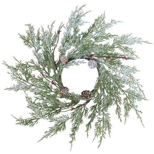 Snowy Cedar Pine Candle Rings for Winter Decor