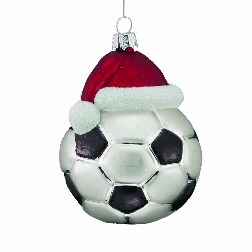 Soccer Ball with Santa Hat Glass Ornament