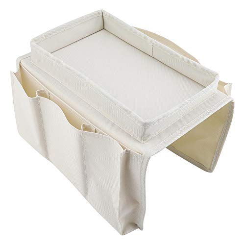 Sofa Armrest Caddy Organizer with Table Top and Pockets