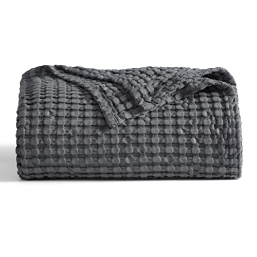 Bedsure Cooling Bamboo Waffle Twin XL Blanket - Soft, Lightweight and Breathable Twin Blankets for Hot Sleepers, Luxury Cotton Throws for Bed, Couch and Sofa, Charcoal 66x90Inches