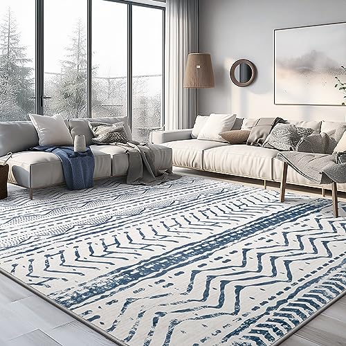 Soft and Stylish Living Room Rug - 8x10 Moroccan Geometric Navy Blue
