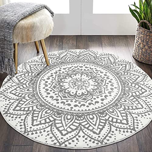 Soft Bohemian Mandala Area Rug for Living Room, Bedroom, Grey