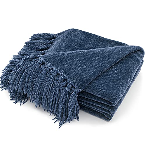 Soft Cozy Chenille Throw Blanket with Fringe Tassel