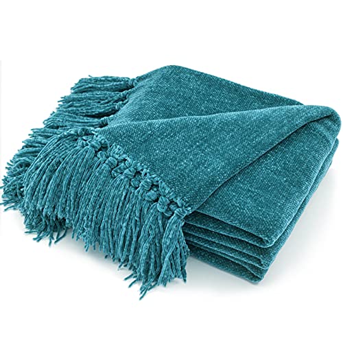 Soft Cozy Chenille Throw Blanket with Fringe Tassel