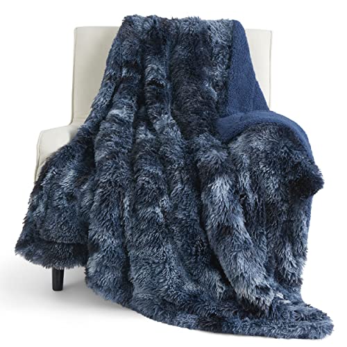 Soft Faux Fur Navy Blue Throw Blanket