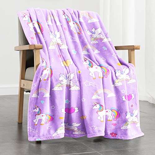 Soft Fleece Kids' Throw Blanket - Unicorn-Purple