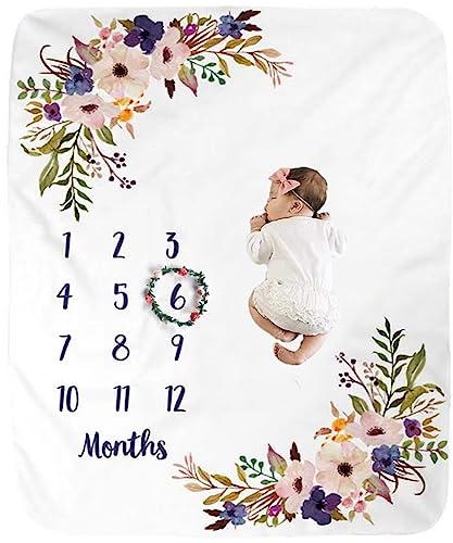 Soft Floral Baby Monthly Milestone Blanket