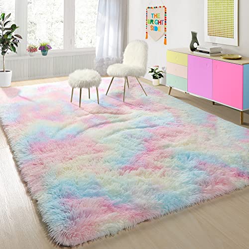 Soft Fluffy Area Rug for Girls Bedroom - Cozy and Colorful Decor