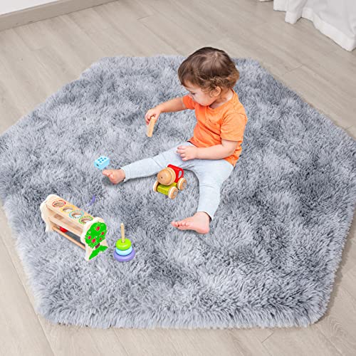 Soft Fluffy Hexagon Rugs for Kids Play Castle