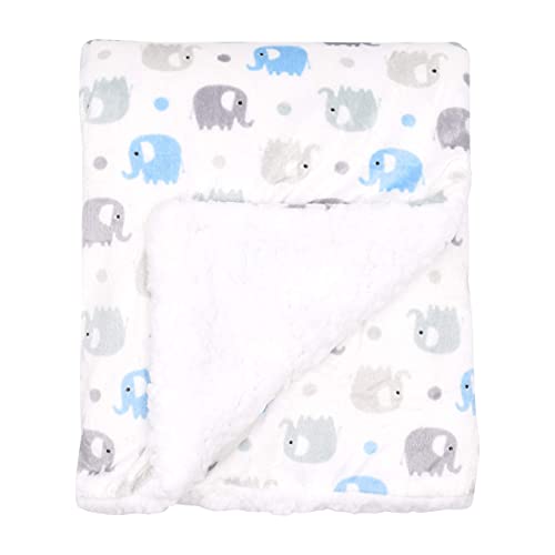 Soft Gray and Blue Elephant Minky Baby Blanket