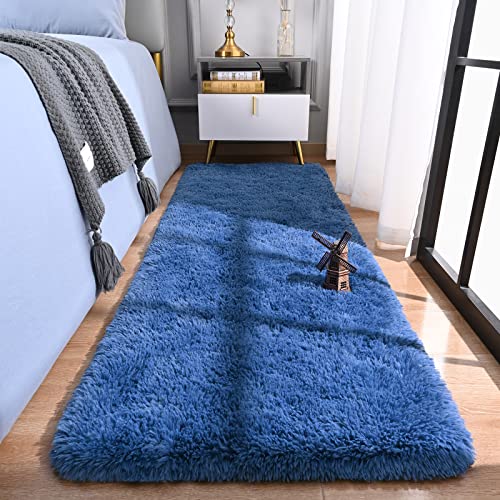 Soft Shag Runner Rug for Bedroom, Navy Blue, 2x6 Feet