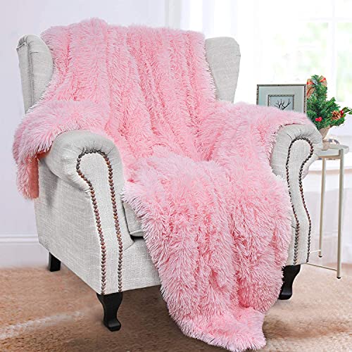 Soft Shaggy Fuzzy Sherpa Pink Throw Blanket