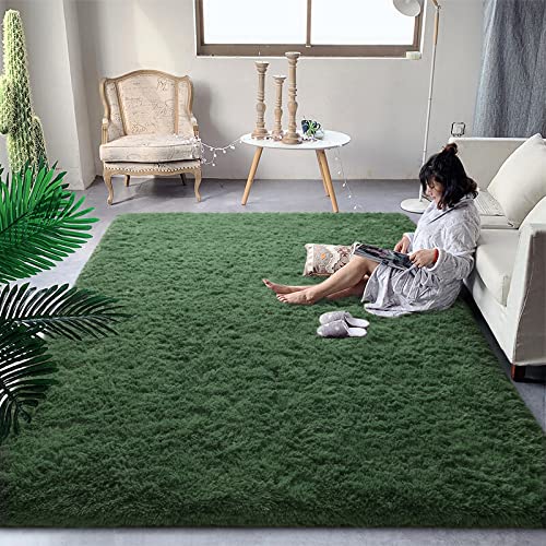 Soft Shaggy Rugs Fluffy Carpets 4x6 ft Deep-Green