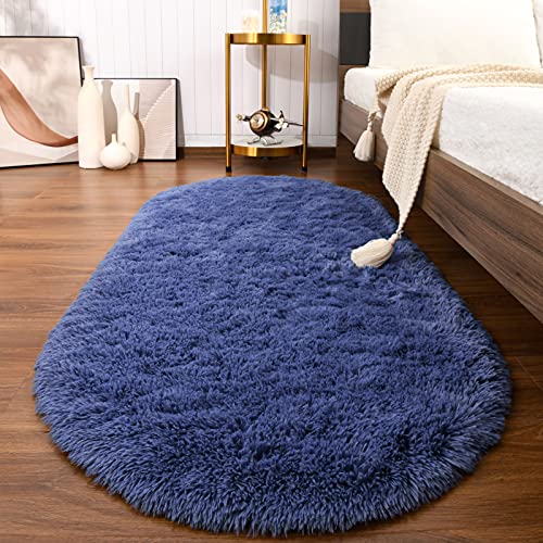 Softlife Fluffy Bedroom Rug, Shag Area Rug for Girls/Kids, Light Navy