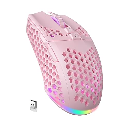 SOLAKAKA Pink Wireless Gaming Mouse - Lightweight RGB Wireless Mouse for PC/Tablet/Desktop/Office/Games