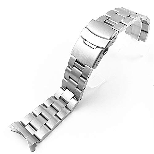 Solid Curved End Stainless Steel Watch Band Replacement - 22mm Silver