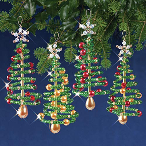 SOLID OAK Beaded Ornament KIT, Christmas Tree Makes 4