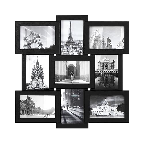 SONGMICS Collage Picture Frames, 4x6 Picture Frames Collage for Wall Decor, 9 Pack Photo Collage Frame for Gallery, Multi Family Picture Frame Set, Glass Front, Assembly Required, Black