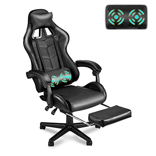 Soontrans Black Gaming Chair with Footrest - Premium Comfort for Gamers and Office Workers