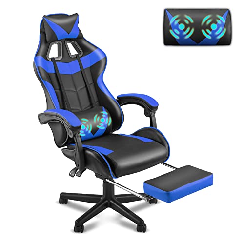 Soontrans Blue Gaming Chair with Footrest