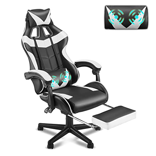 Soontrans White Gaming Chair with Footrest