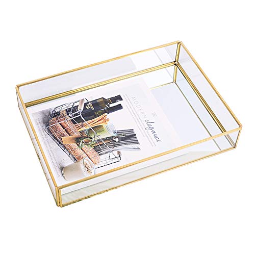 Sooyee Gold Tray Mirror - Decorative Tray for Vanity, Dresser, Bathroom, Bedroom