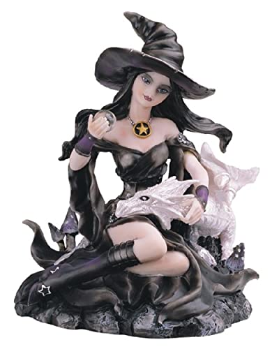 Sorceress Witch with Black and White Dragon Statue