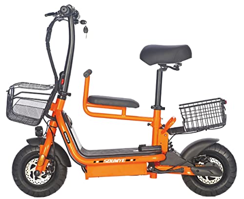 Soumye 48V 500W 13AH Folding Electric Scooters E-Scooter 10" Fat Tire Lithium-ion Battery e-Bike Electric Bicycle(Orange)