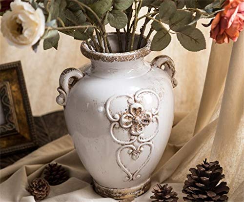 Soyizom Unique Shabby Chic Designs White Rustic Ceramic Vases Farmhouse Decorative Floral Vase Flower Arranging Pottery Vase Vintage Planter Pot for Tabletop, Kitchen, Office,Living Room Decoration