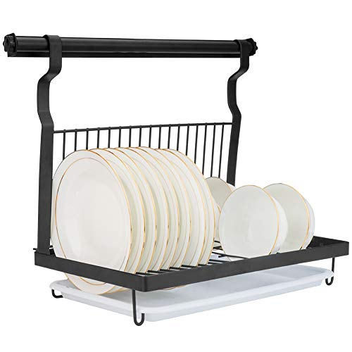 TQVAI Kitchen Dish Drying Rack with Full-Mesh Silverware Basket Holder Black