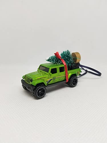SpeedTails Christmas Truck Ornament with Tree for Blue, Green, Tan or Red Jeep Gladiator owners (Green)