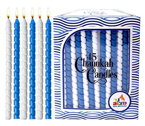 Spiral Blue & White Hanukkah Candles - Dripless Chanukah Candles