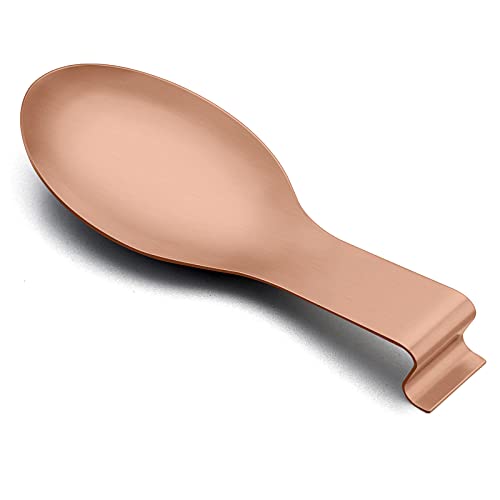 Spoon Rest, E-far Stainless Steel Rose Gold Spoon Ladle Holder, Metal Copper Spatula Rest for Kitchen Stove Top, Large Size & Dishwasher Safe