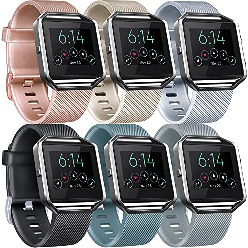 6 Pack Sport Bands Compatible with Fitbit Blaze Bands for Women Men, Replacement Soft Silicone Wristbands Compatible for Fitbit Blaze Rose Gold, Silver, Gold, Black, Gray, Slate, Large