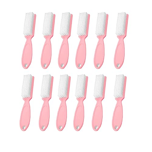 SQULIGT 12Pcs Nail Brush for Cleaning Fingernails, Handle Grip Cleaning Brush for Nail and Toenail, Nail Dust Brush Manicure Pedicure Tools Scrubbing Brush Women Men Home Salon(Pink)