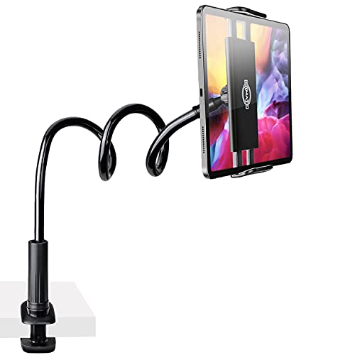 SRMATE Gooseneck Tablet Phone Holder, Tablet Stand with Flexible Long Arm Clamp Clip Mount