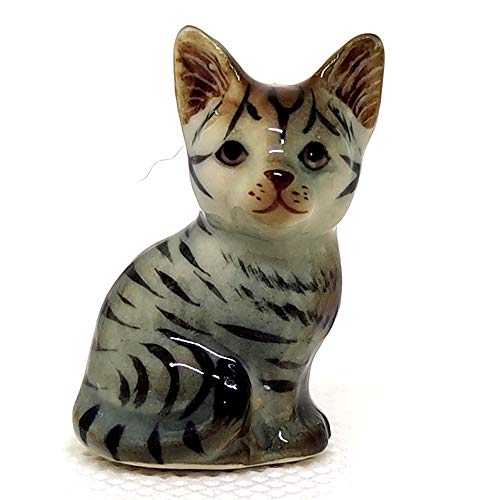 SSJSHOP Tabby Cat Tiny Dollhouse Figurines Hand Painted Ceramic Animals Collectible Gift Home Garden Decor (Tabby Cat)