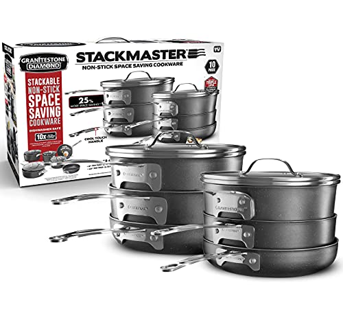 Stackable Cookware Set with Nonstick Granite Stone Coating