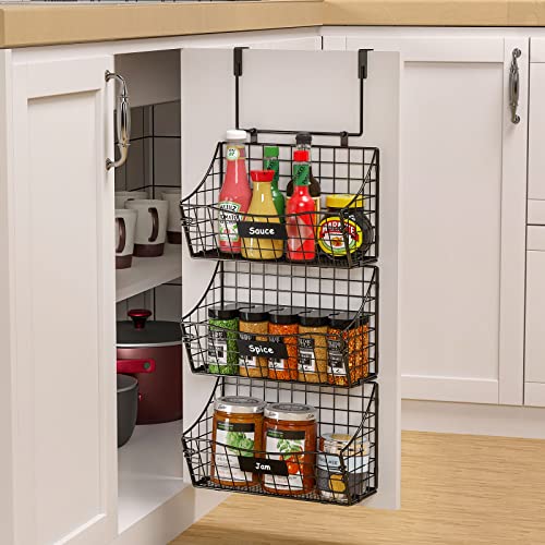 Stackable Metal Storage Baskets with Hooks - Hanging Cabinet Door Organizer