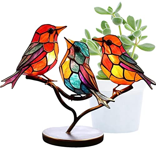 Stained Glass Birds Desk Ornament