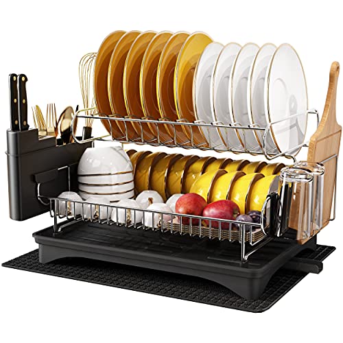 Stainless Steel Dish Drying Rack with 2 Tier Dish Drainers and Drainboard Set