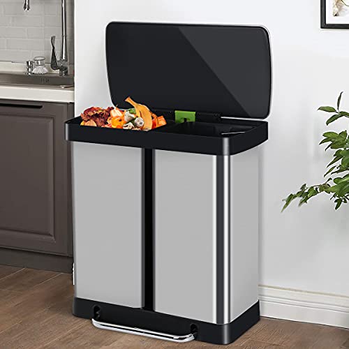 Stainless Steel Dual Compartment Kitchen Trash Can