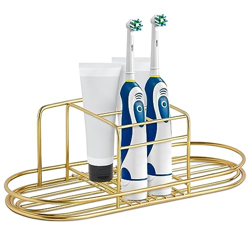 Stainless Steel Electric Toothbrush Holder for Bathroom - Stylish Shower Organizer with Gold Finish - Wall Mounted Storage Rack for Toothbrushes and Cosmetics