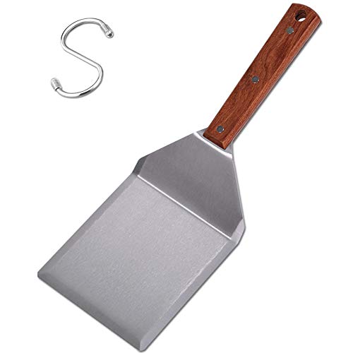 Stainless Steel Griddle Hamburger Spatula with Strong Wooden Handle
