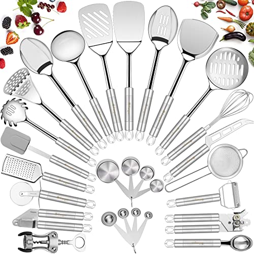 Home Hero Stainless Steel Kitchen Utensil Set Non Stick Cooking Utensils  with Spatula Measuring Cups And More 54 Pcs Gift Set 