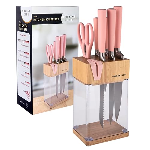 Stainless Steel Pink Knife Set with Clear Display