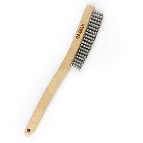 Stainless Steel Wire Scratch Brush with Long Curved Beechwood Handle