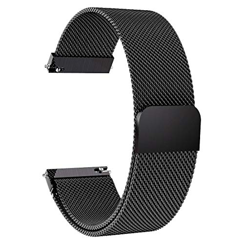 22mm Stainless Steel Mesh Loop Bracelet Strap Compatible with Samsung Galaxy Watch 3 45mm/Gear S3 Frontier/Classic Band, Replacement for Ticwatch Pro/Samsung Galaxy Watch 46mm (1-Black)
