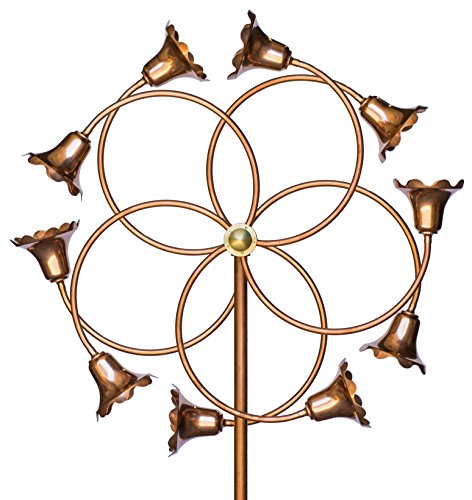 Stanwood Wind Sculpture: Kinetic Copper Dual Spinner - Tumbling Flowers